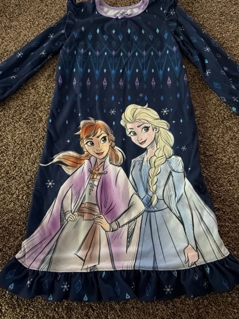 Disney Frozen Girls' Nightdress in Navy and Purple Trim